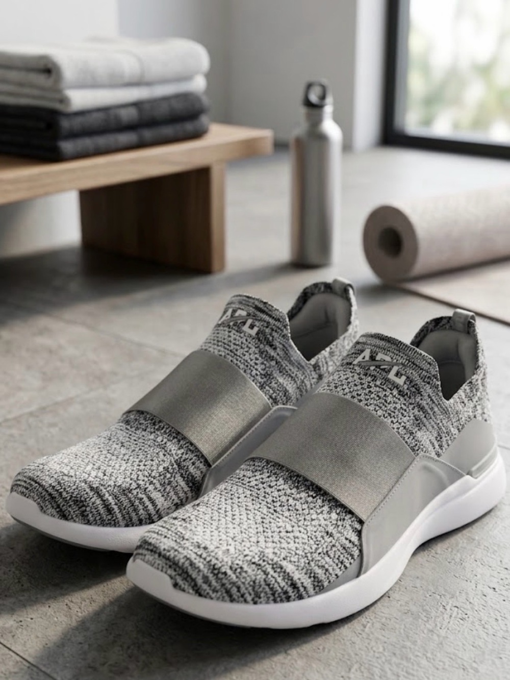 APL Men's Grey Knit Slip-On Sneakers with Metallic Strap